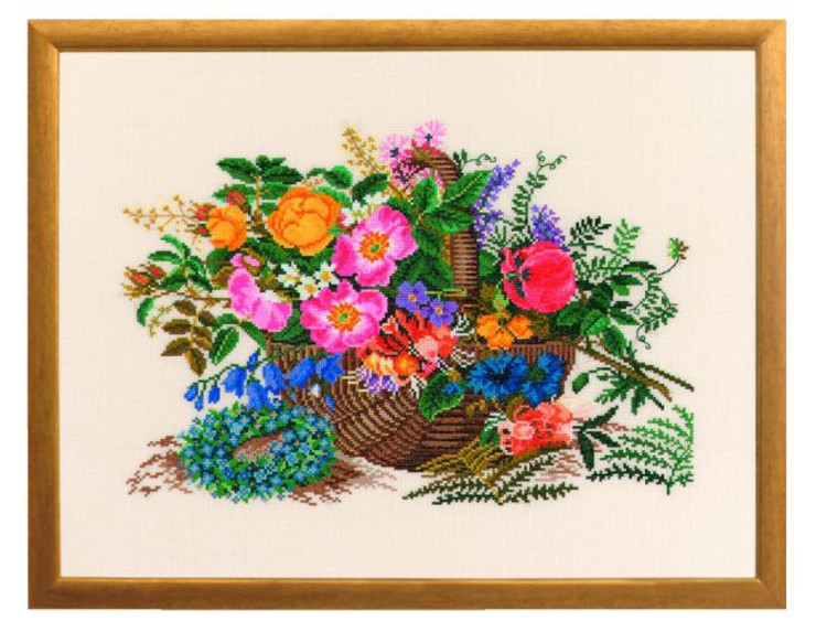 Broderikit Tavla Blomsterkorg linne