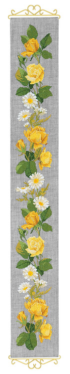 Broderikit Klocksträng Gul ros linne