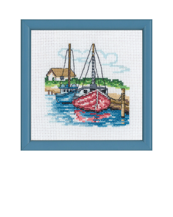 Broderikit Tavla Båtar i hamn