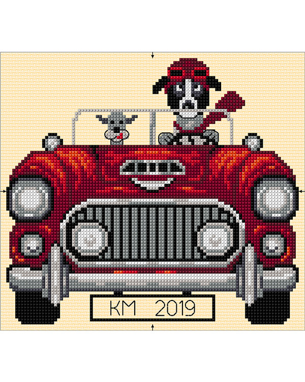 Broderikit Kudde Hund i bil