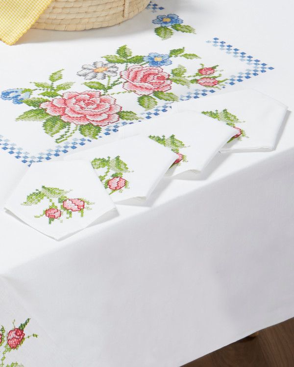 Servetter Rosa rosor med eller utan garn 4-pack