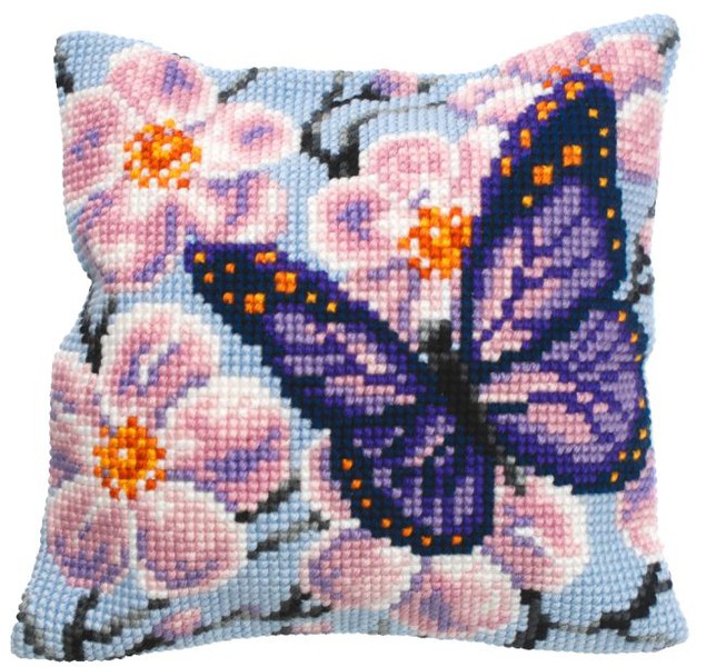 Broderikit Kudde Lila fjäril