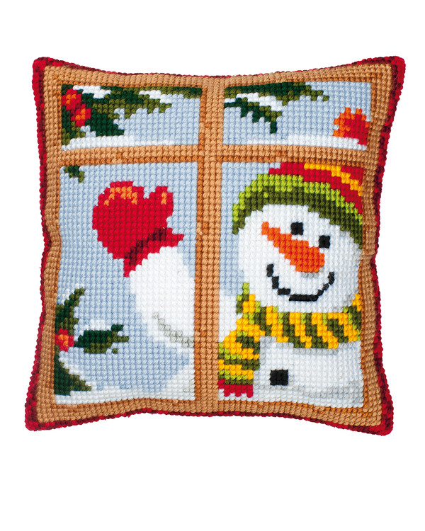 Broderikit Kudde Glad snögubbe
