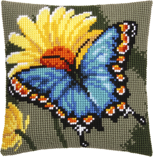 Broderikit Kudde Blå fjäril