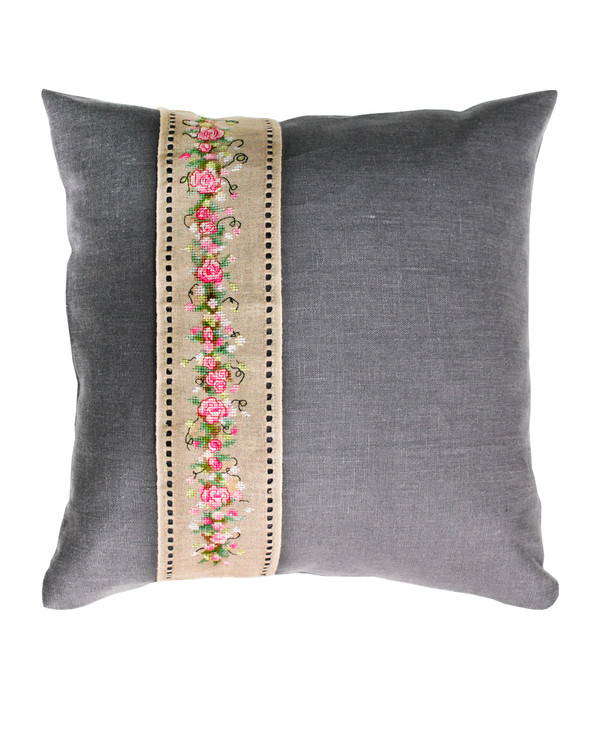 Kissen Blumen grau