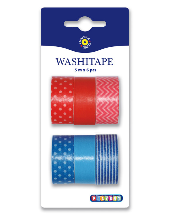 Washi tejp Röd/Blå 6-pack