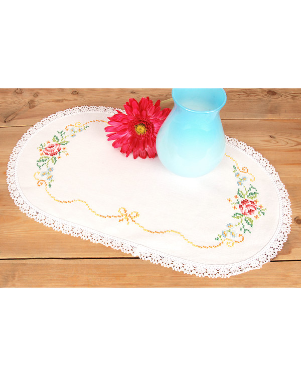 Broderikit Duk Oval Blommor