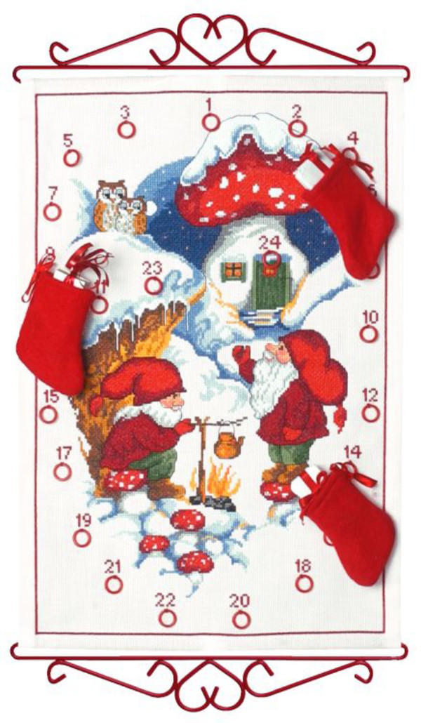Broderikit Kalender Tomten kokar kaffe