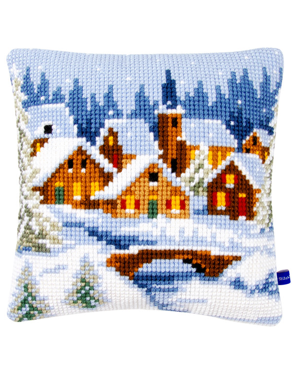 Broderikit Kudde Vinter i byn