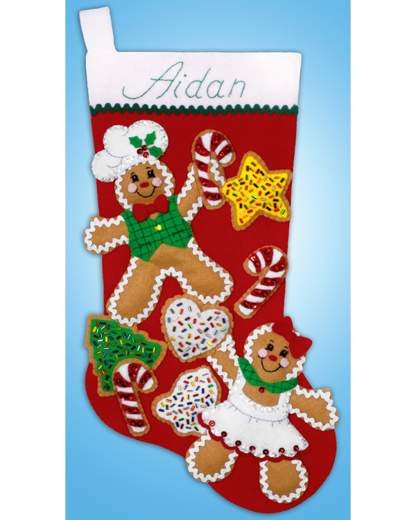 Filtbroderi Julstrumpa Pepparkaksvänner