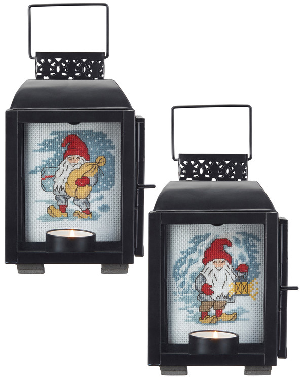Broderi Tomte på tur till liten lykta 2-pack